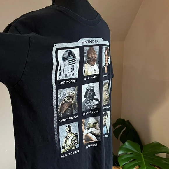 Star Wars Yearbook Characters “Most Likely To…” Black Size Large 100% Cotton EUC - Picture 5 of 7
